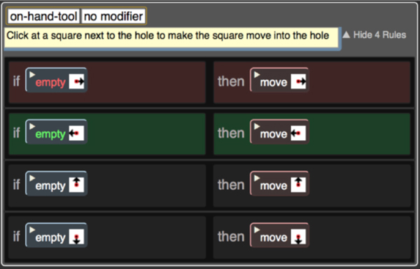 Figure 3: The AgentCubes online solution of the 15 squares puzzle game